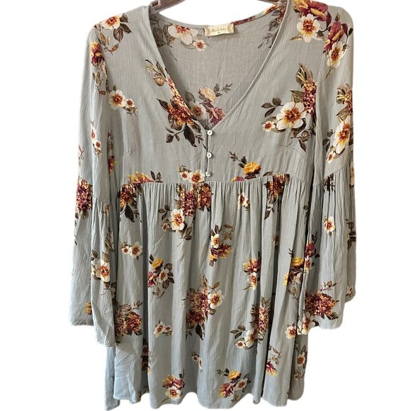 Altar'd State Boho Babydoll Floral Bell Sleeves Mini Dress Medium‎ - Picture 1 of 5